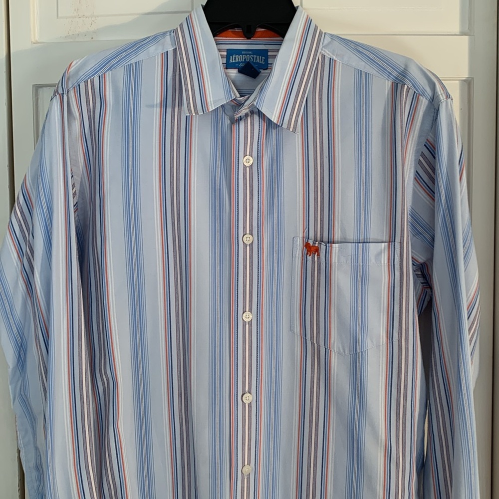 Aeropostale Slim Fit Blue & Orange Button up Shirt EUC